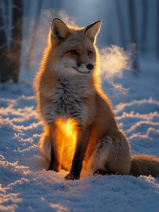 A single mammal, like a fox or rabbit, with a visible, soft glow of warmth emanating from its core. The surrounding air is cold, making the animal