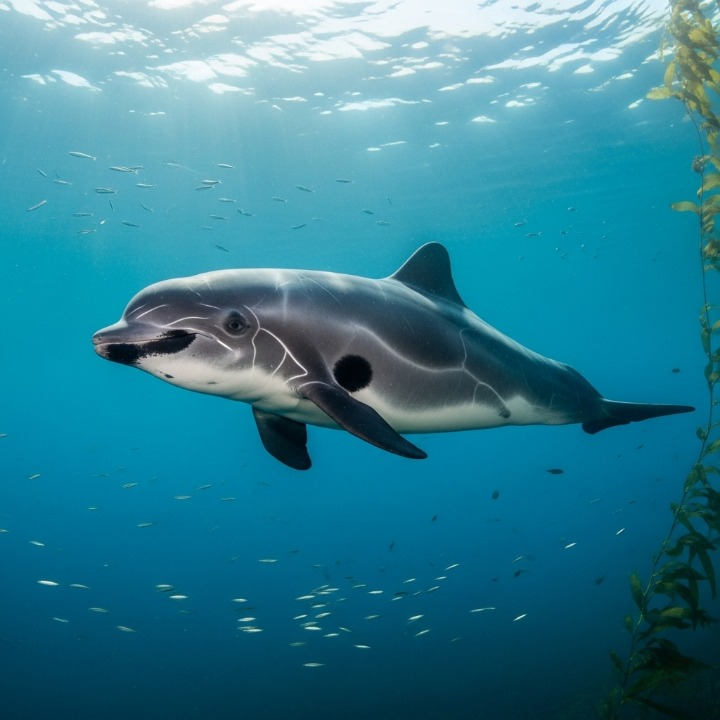 A high-quality, real-looking image of the Vaquita, the world
